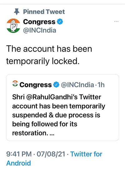 Rahul Gandhi's Twitter handle blocked: Congress